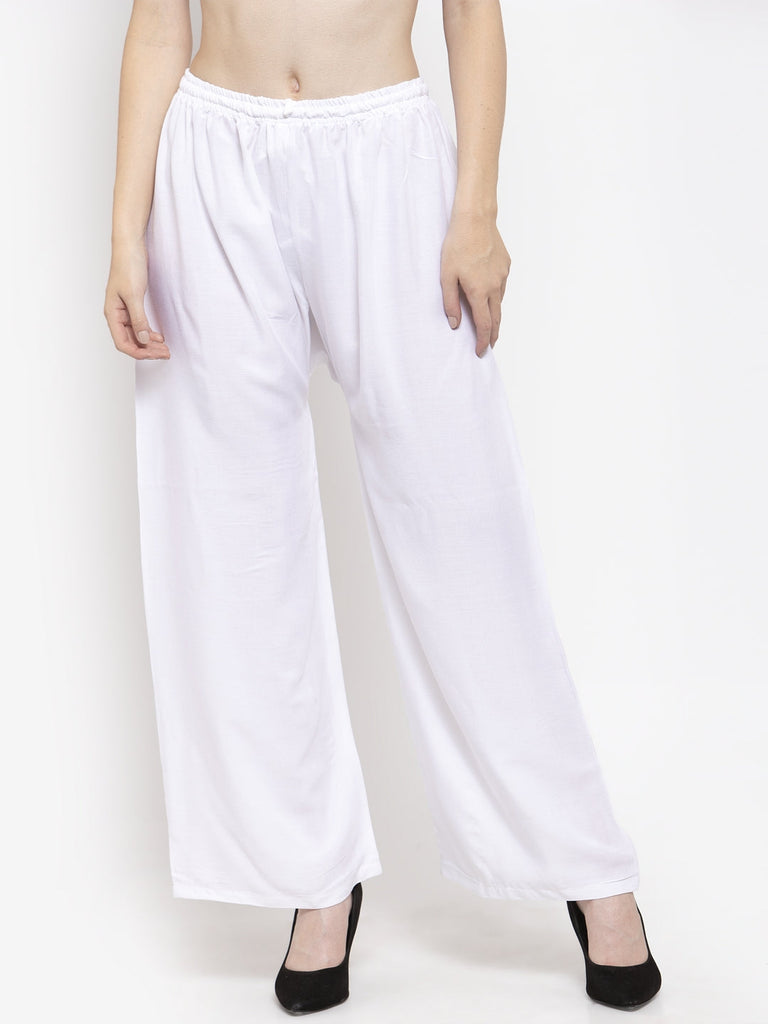 Women's Solid White & Red Rayon Palazzo (Pack Of 2)