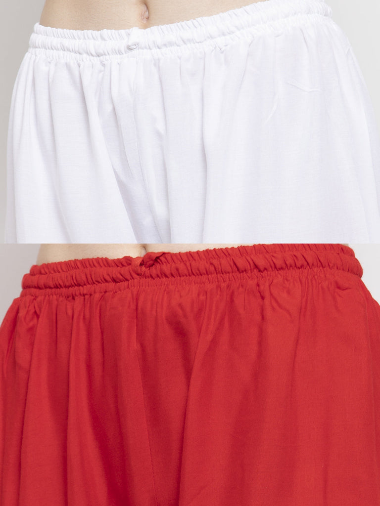 Women's Solid White & Red Rayon Palazzo (Pack Of 2)
