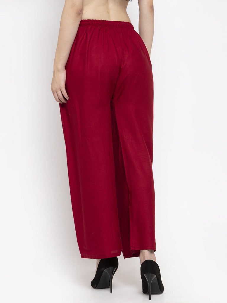 Women's Solid White & Maroon Rayon Palazzo (Pack Of 2)