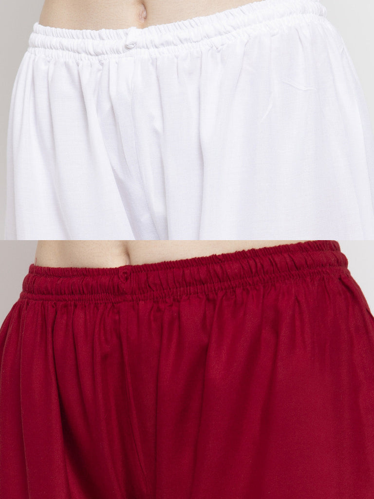 Women's Solid White & Maroon Rayon Palazzo (Pack Of 2)