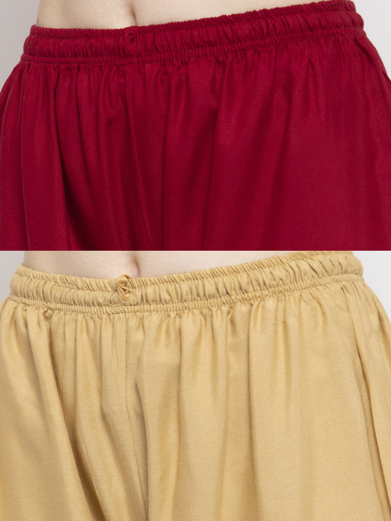 Women's Solid Fawn & Maroon Rayon Palazzo (Pack Of 2)