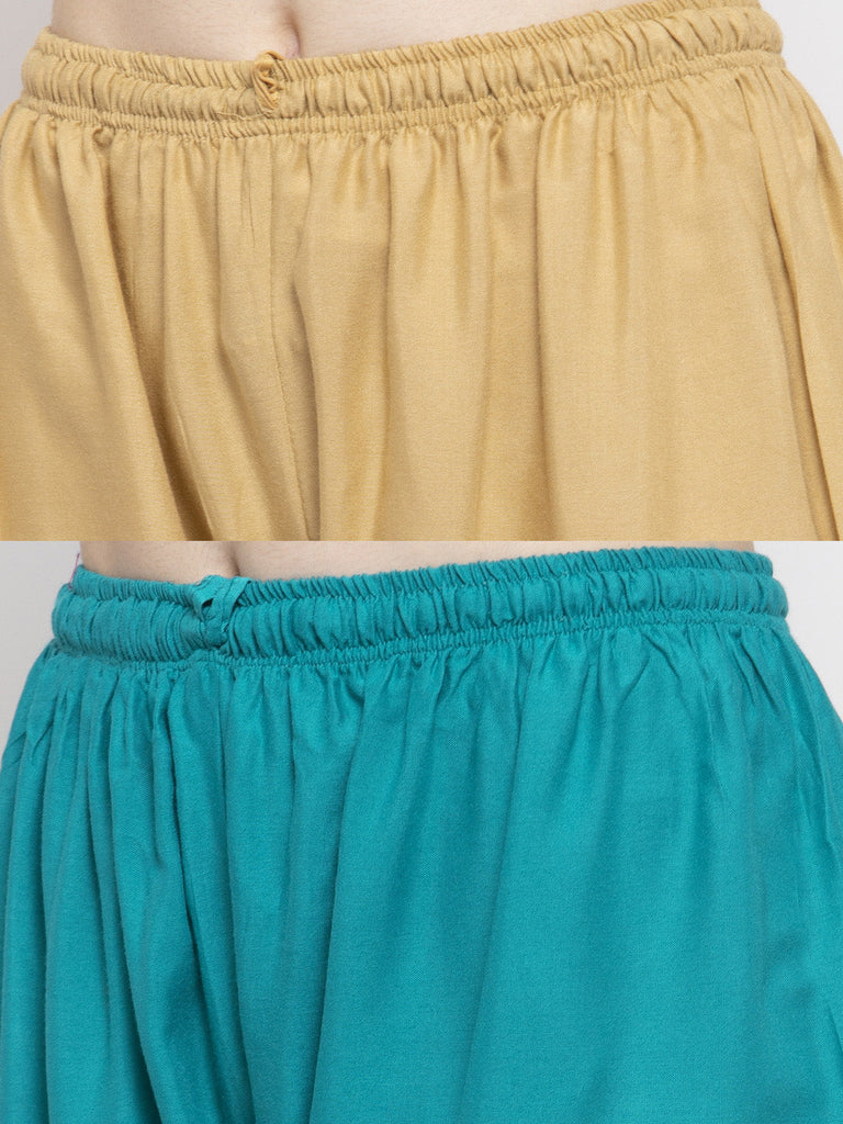 Women's Solid Fawn & Turquoise Rayon Palazzo (Pack Of 2)