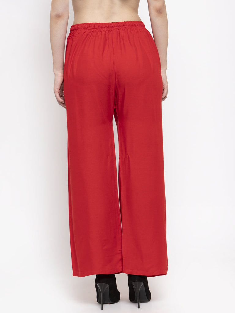Women's Solid Red & Turquoise Rayon Palazzo (Pack Of 2)