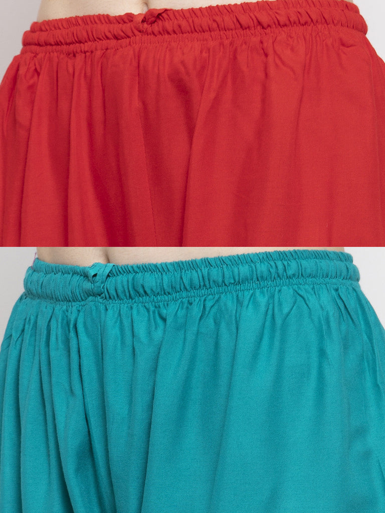 Women's Solid Red & Turquoise Rayon Palazzo (Pack Of 2)