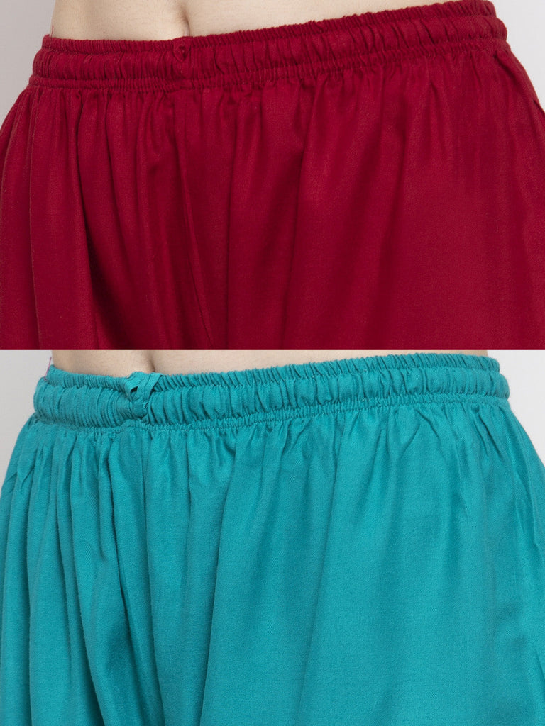 Women's Solid Maroon & Turquoise Rayon Palazzo (Pack Of 2)