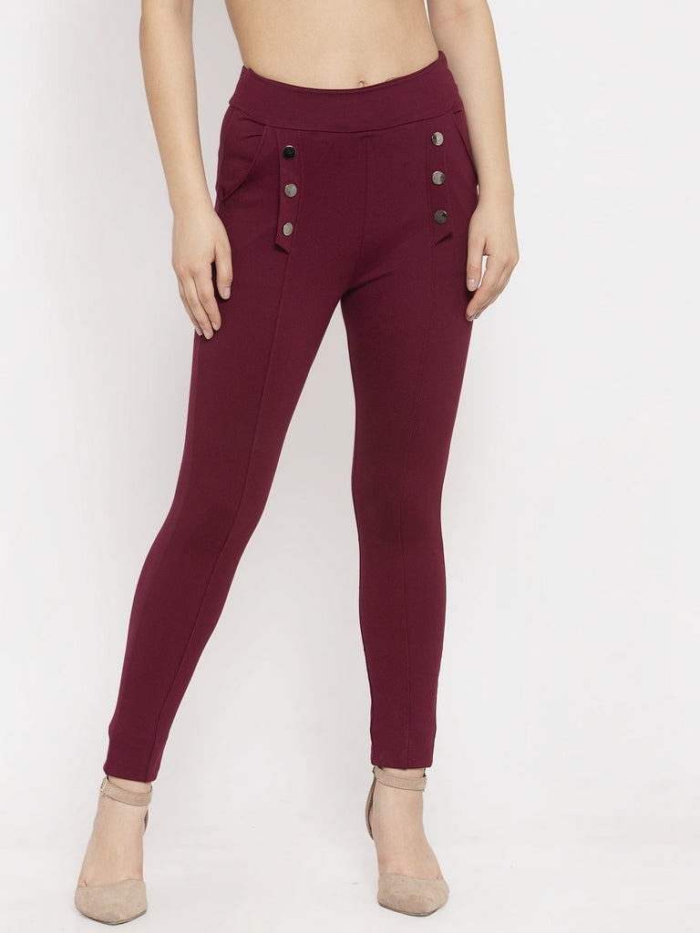 Women's Maroon Regular Fit Jeggings