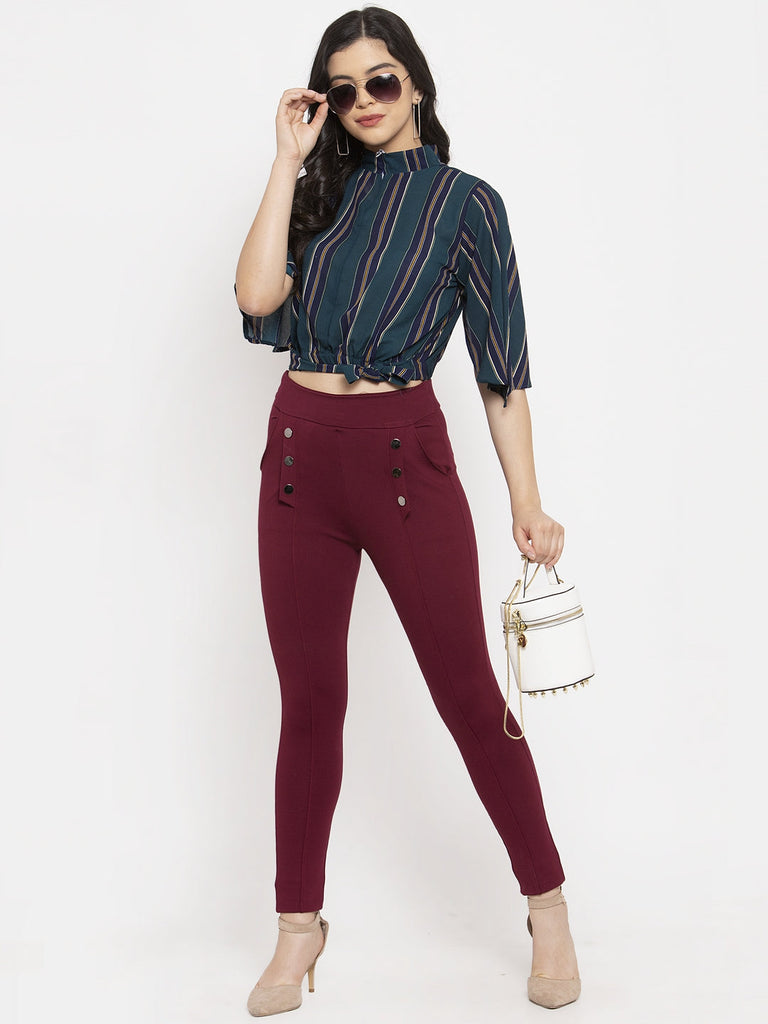 Women's Maroon Regular Fit Jeggings