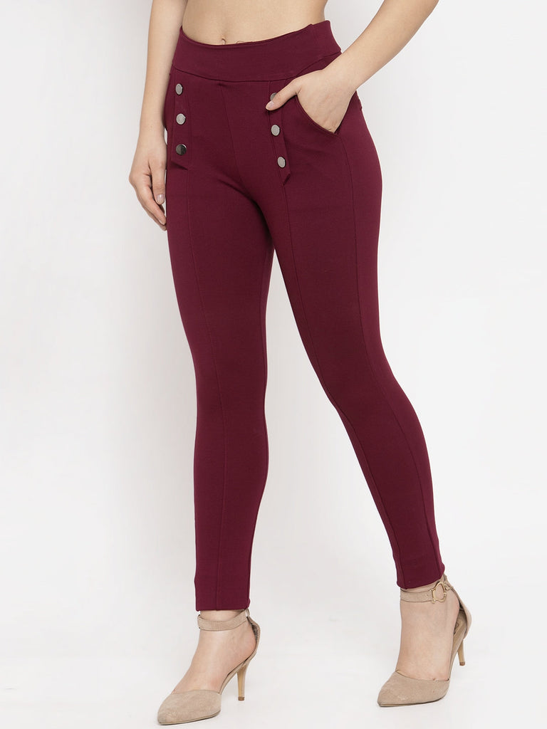 Women's Maroon Regular Fit Jeggings