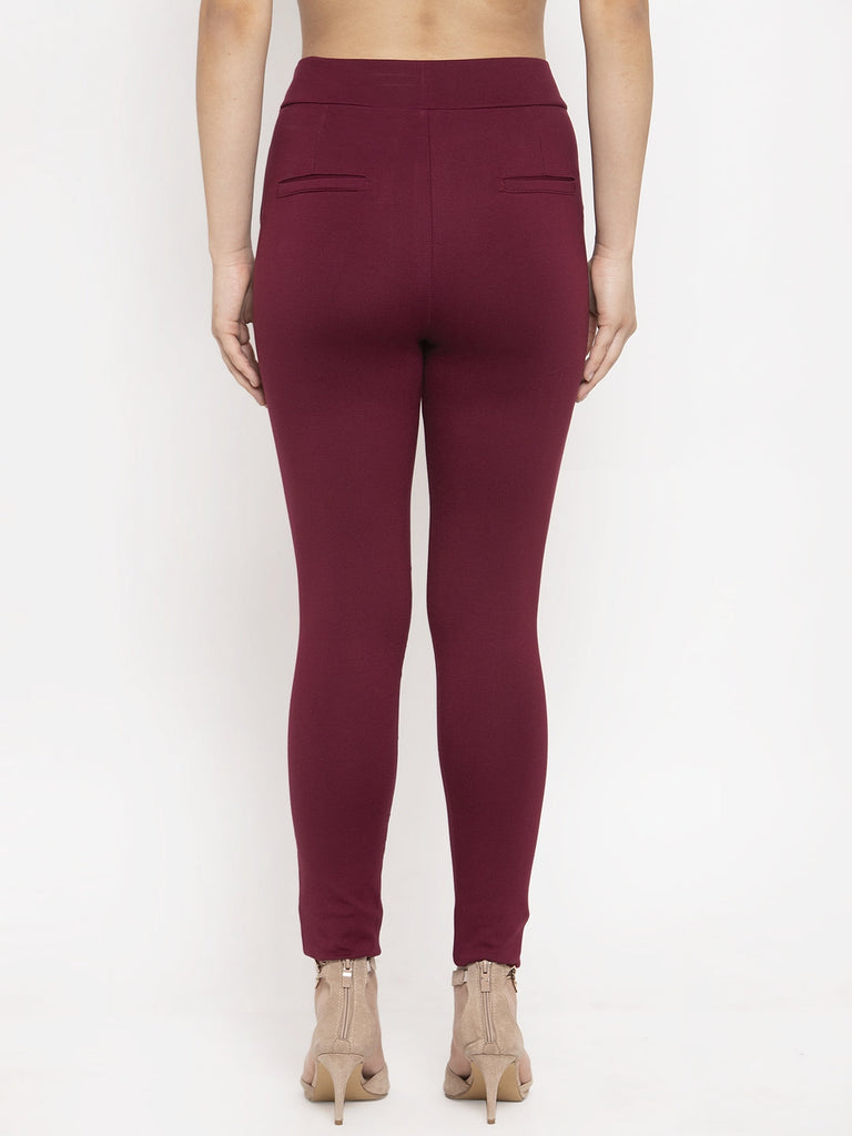 Women's Maroon Regular Fit Jeggings