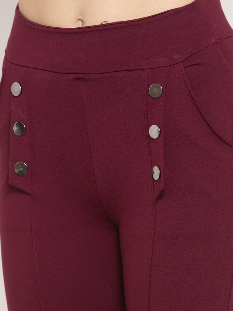 Women's Maroon Regular Fit Jeggings