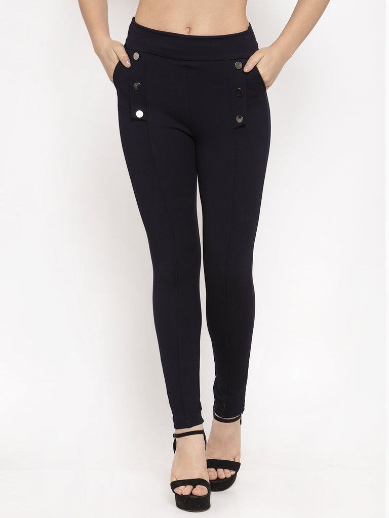 Women's Navy Blue Regular Fit Jeggings