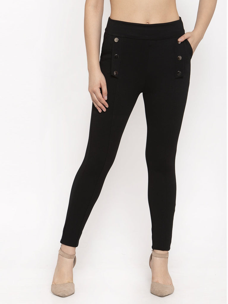 Women's Black Regular Fit Jeggings