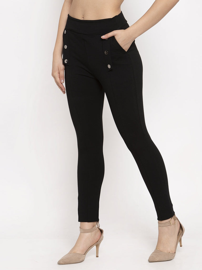 Women's Black Regular Fit Jeggings