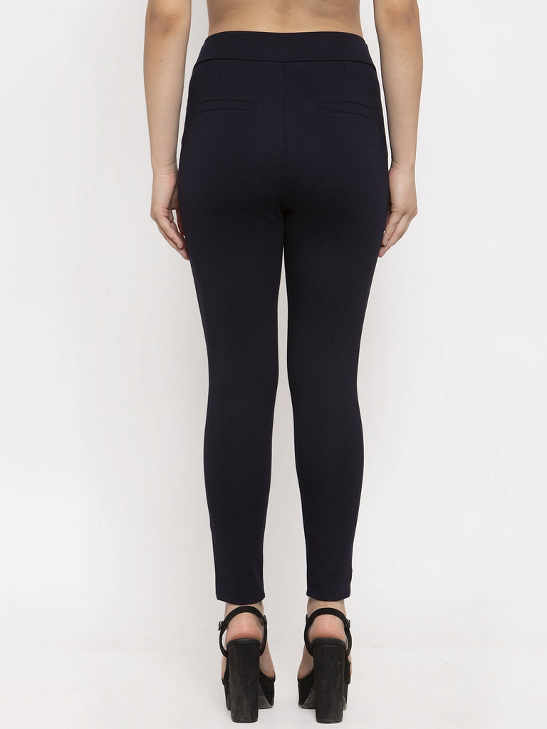 Women's Navy Blue Solid Jeggings