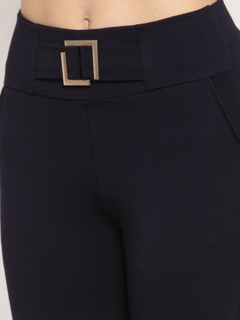 Women's Navy Blue Solid Jeggings