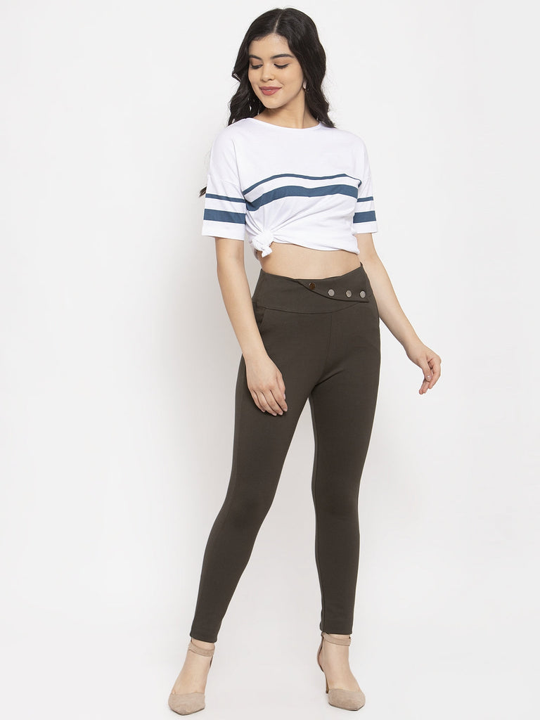 Women's Olive Relaxed Fit Jeggings