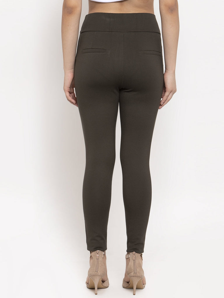 Women's Olive Relaxed Fit Jeggings