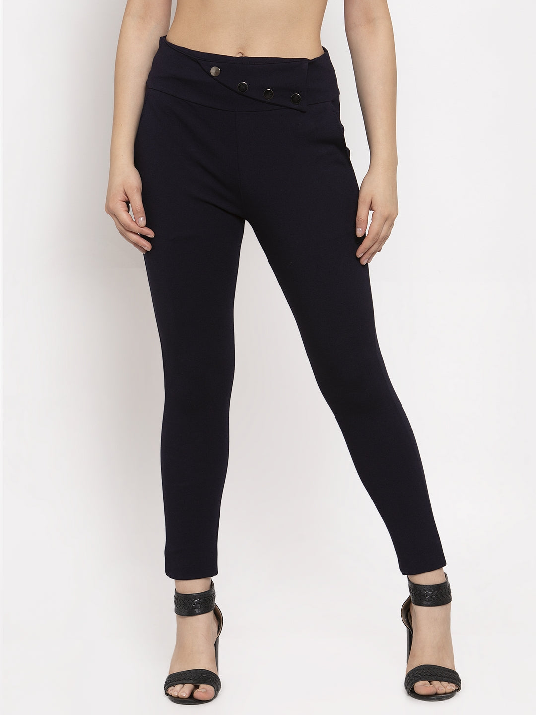 Women's Navy Blue Relaxed Fit Jeggings - Wahe-NOOR