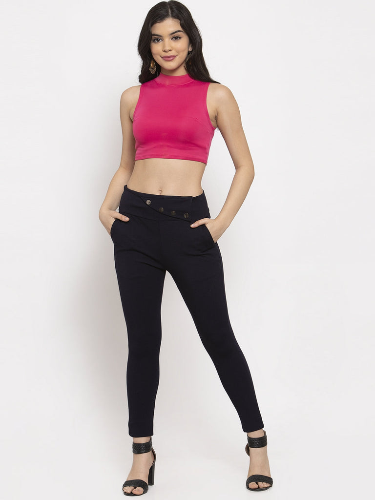 Women's Navy Blue Relaxed Fit Jeggings