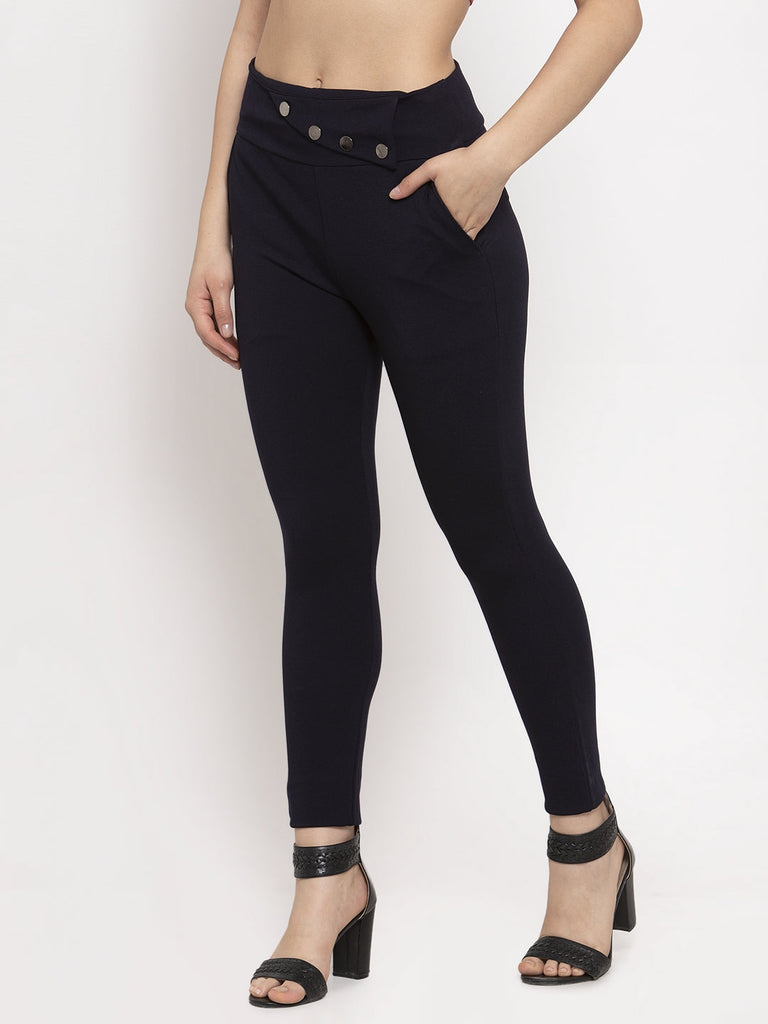 Women's Navy Blue Relaxed Fit Jeggings