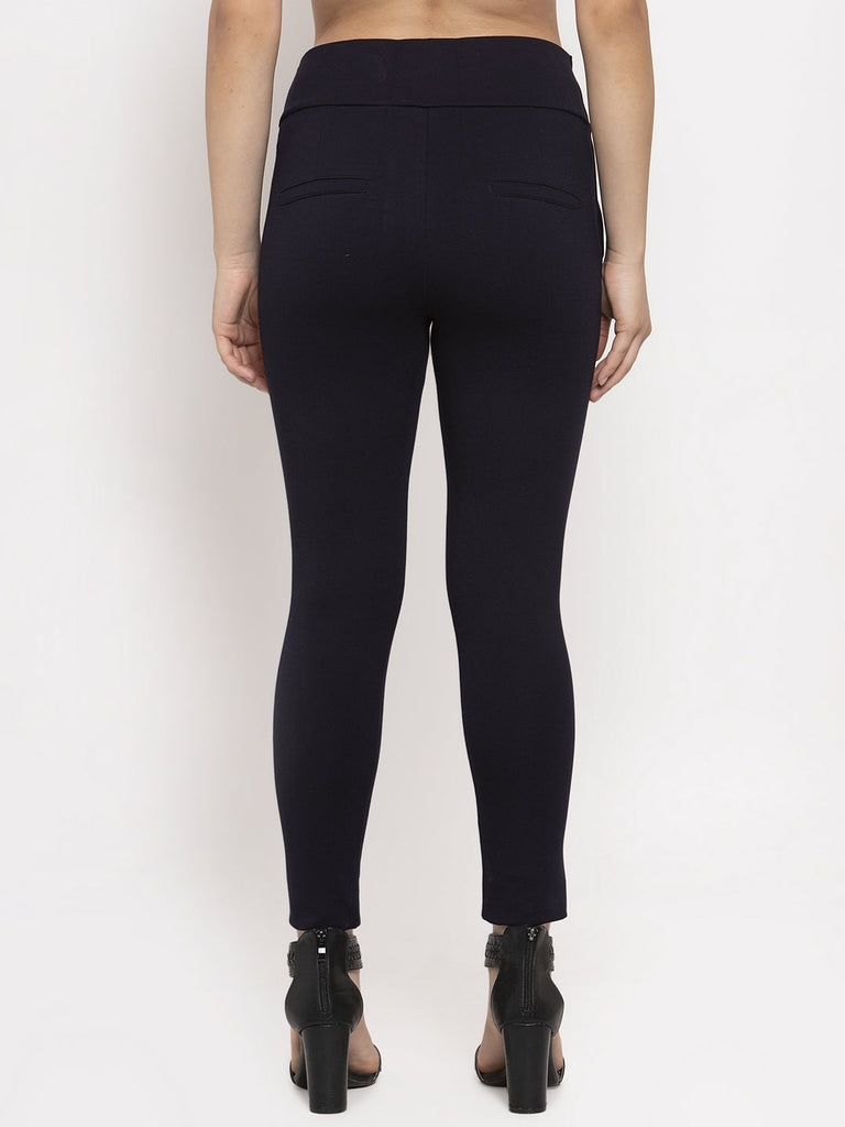 Women's Navy Blue Relaxed Fit Jeggings