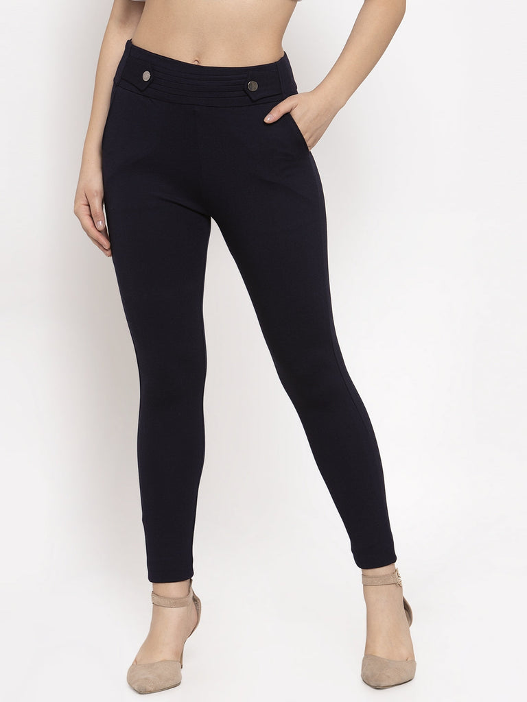 Women's Navy Blue Slim Fit Jeggings