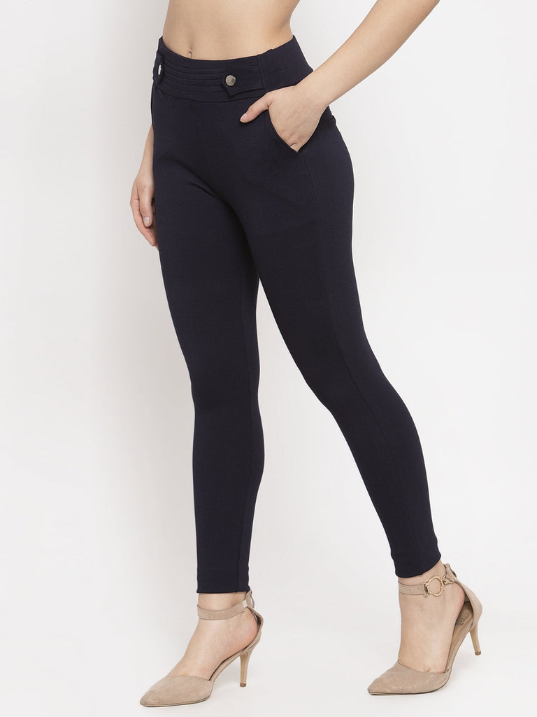 Women's Navy Blue Slim Fit Jeggings