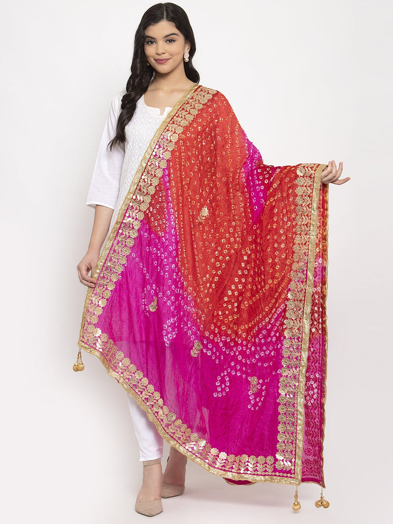 Women's Multicoloured Bandhani Gotta Patti Poly Silk Dupatta