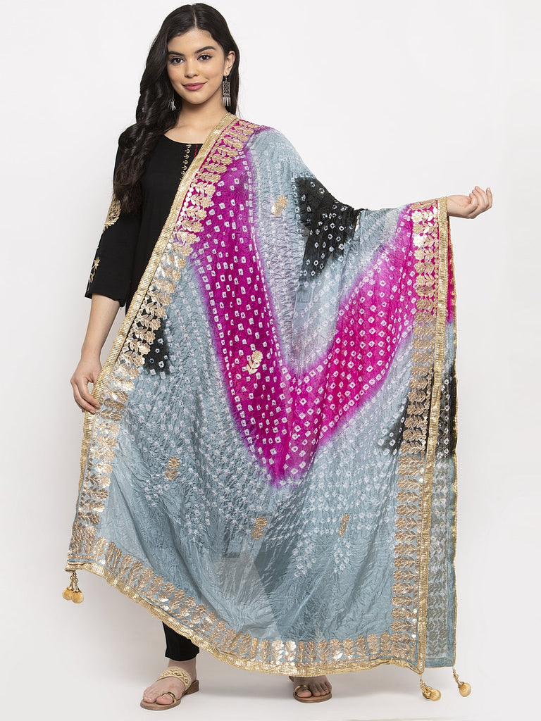 Women's Multicoloured Bandhani Gotta Patti Poly Silk Dupatta