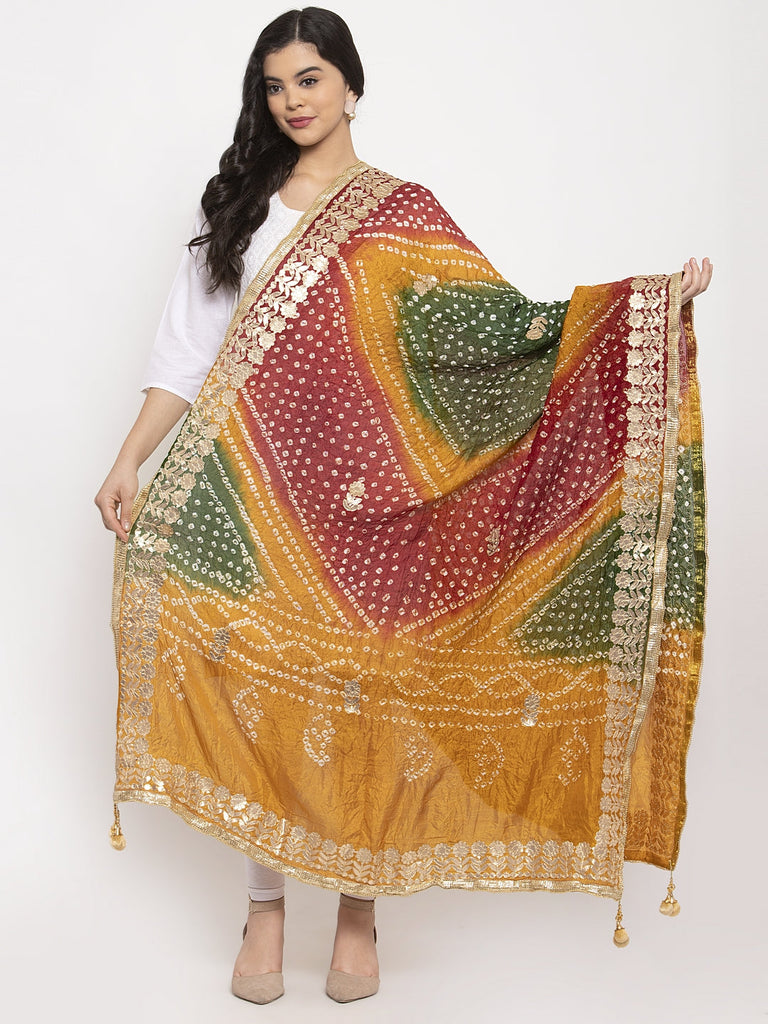 Women's Multicoloured Bandhani Gotta Patti Poly Silk Dupatta