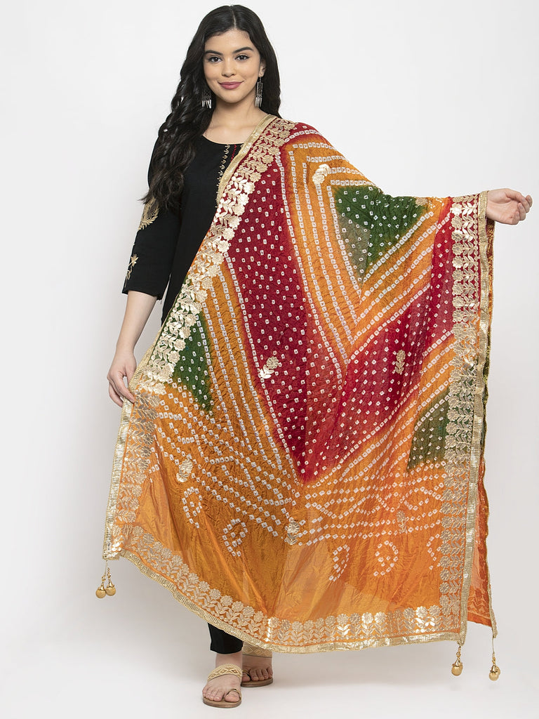 Women's Multicoloured Bandhani Gotta Patti Poly Silk Dupatta
