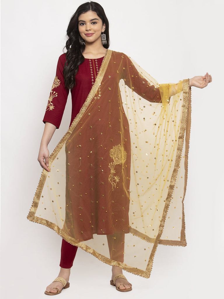 Women's Yellow Heavy Gotta Patti Net Dupatta