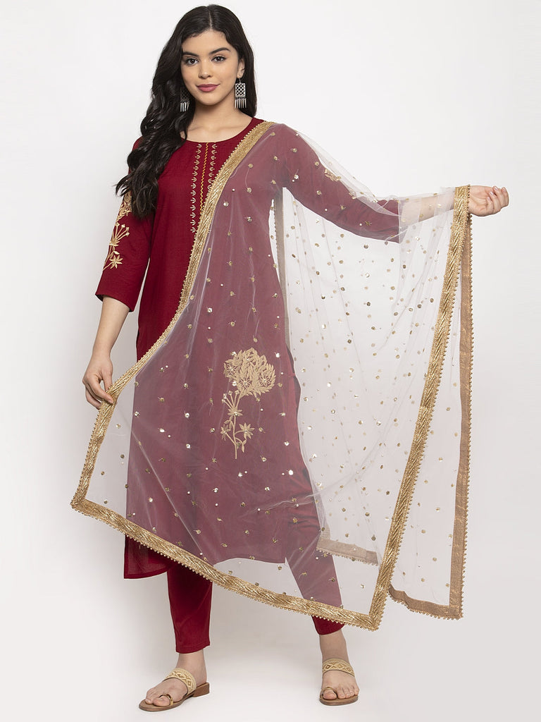 Women's White Heavy Gotta Patti Net Dupatta