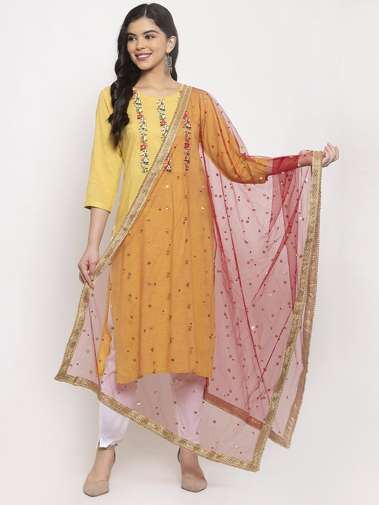 Women's Red Heavy Gotta Patti Net Dupatta