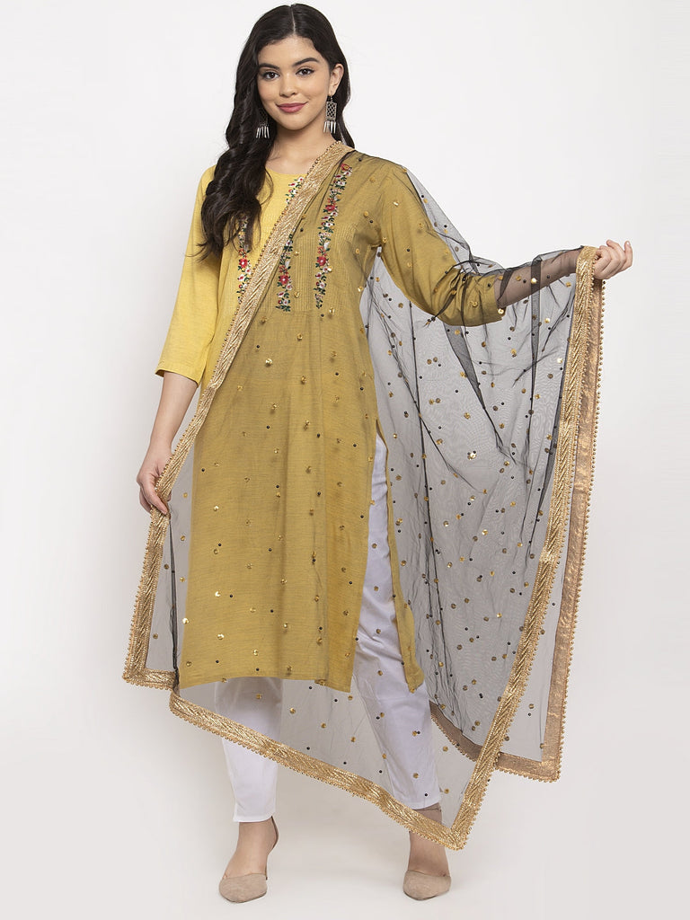 Women's Black Heavy Gotta Patti Net Dupatta