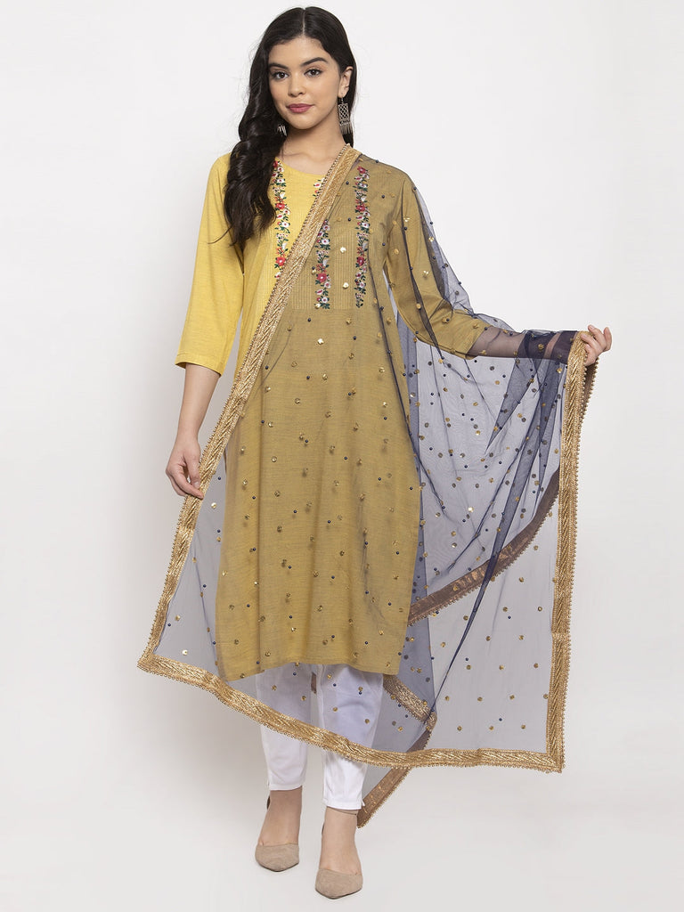 Women's Navy Blue Heavy Gotta Patti Net Dupatta
