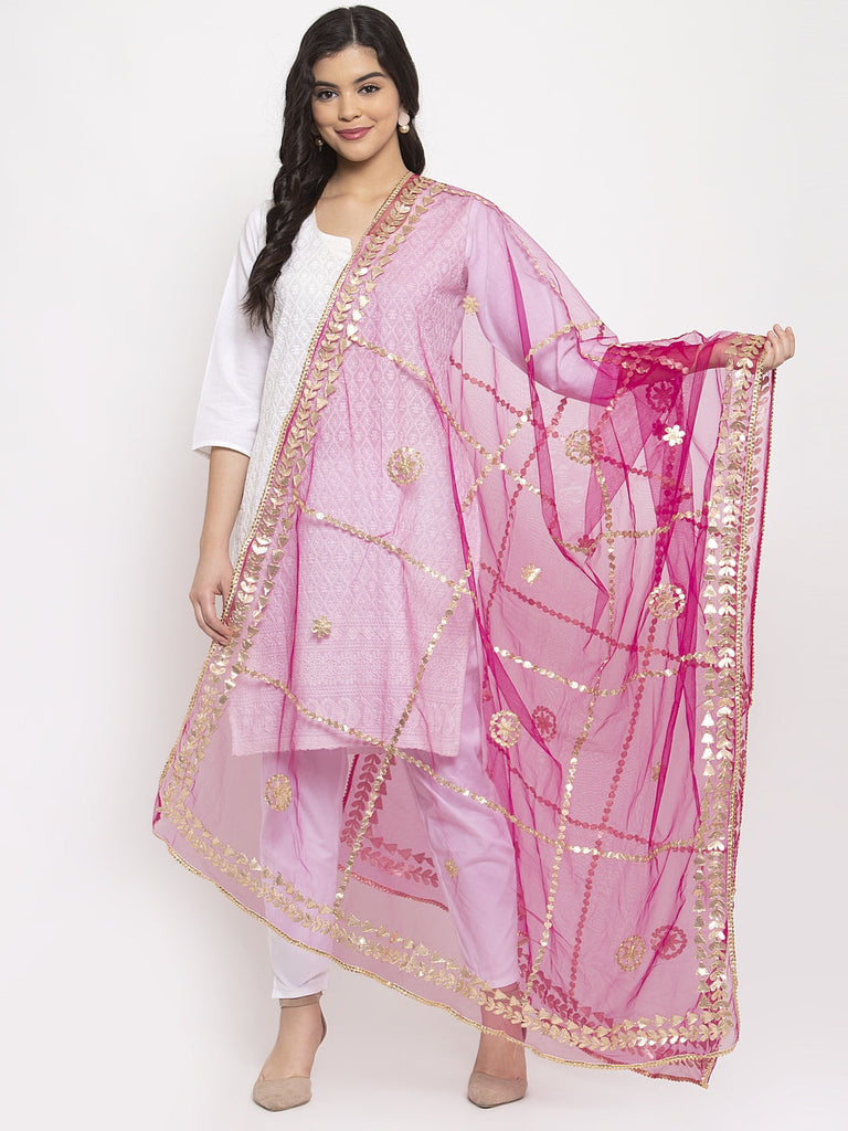 Women's Magenta Gotta Patti Net Dupatta