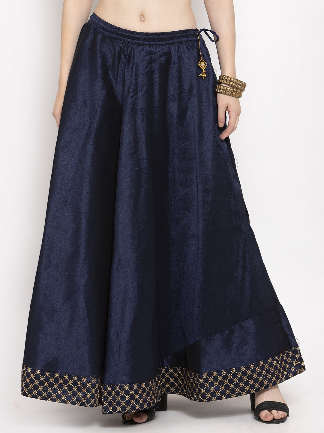 Women's Navy Blue Flared Embellished Skirt - Wahe-NOOR