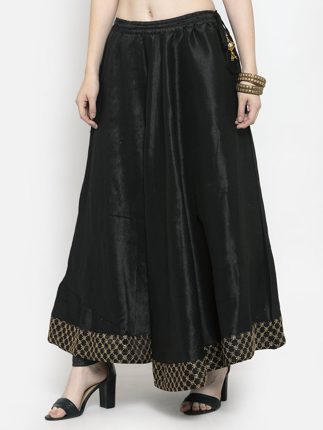 Women's Black Flared Embellished Skirt - Wahe-NOOR