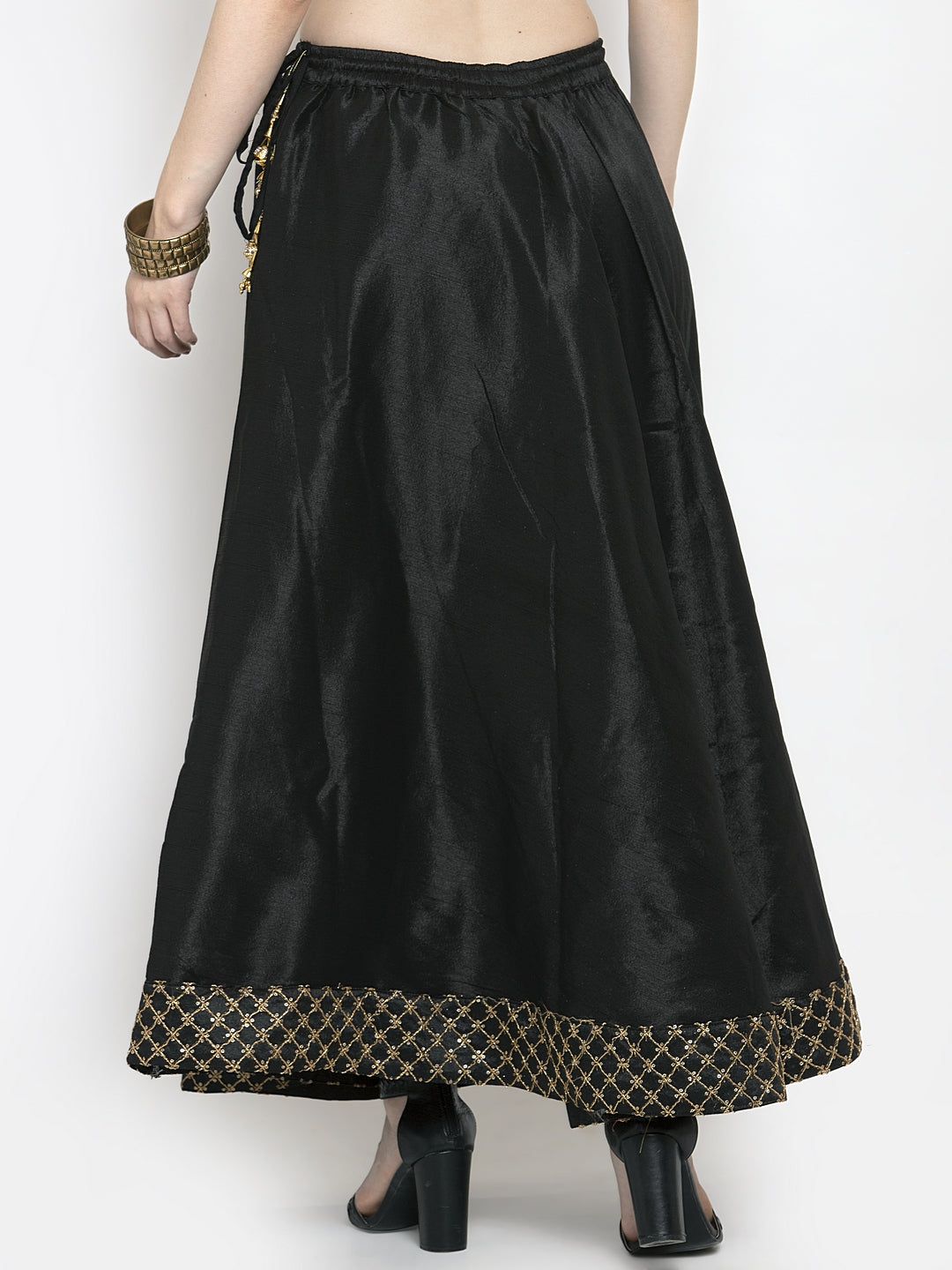Women's Black Flared Embellished Skirt - Wahe-NOOR