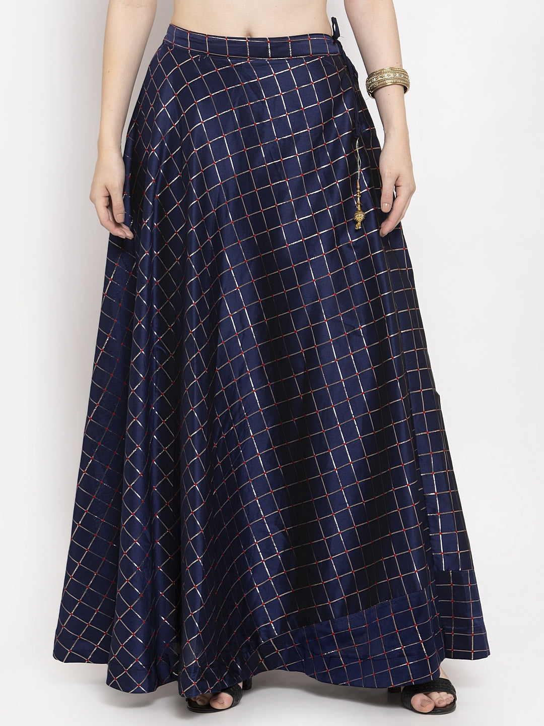 Women's Navy Blue Printed Maxi Skirt - Wahe-NOOR