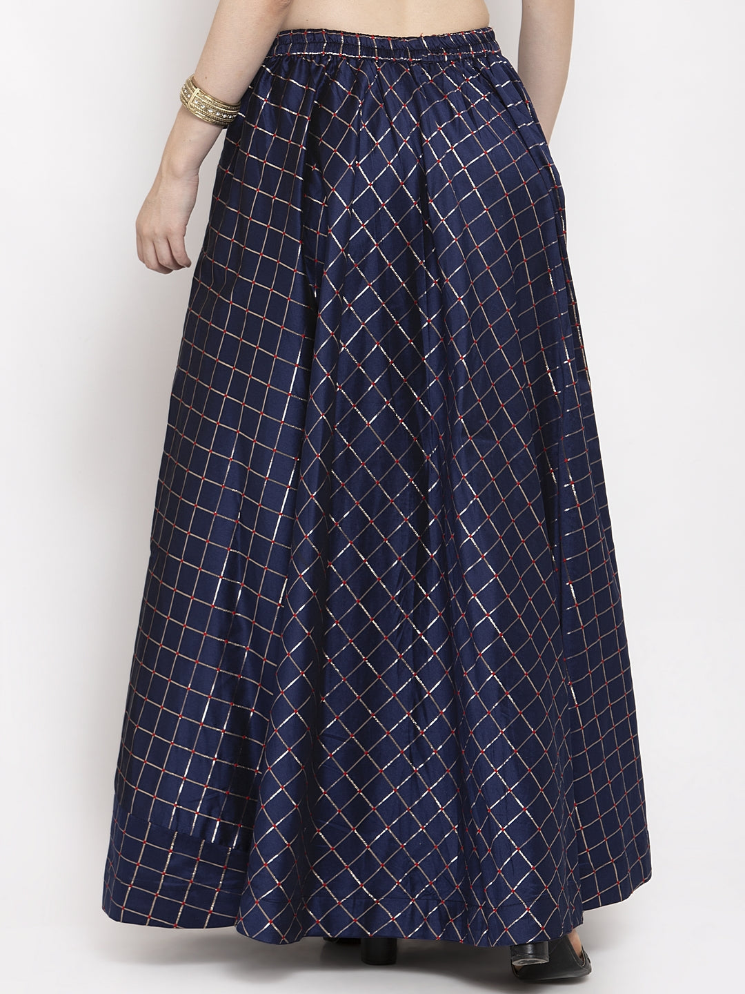 Women's Navy Blue Printed Maxi Skirt - Wahe-NOOR