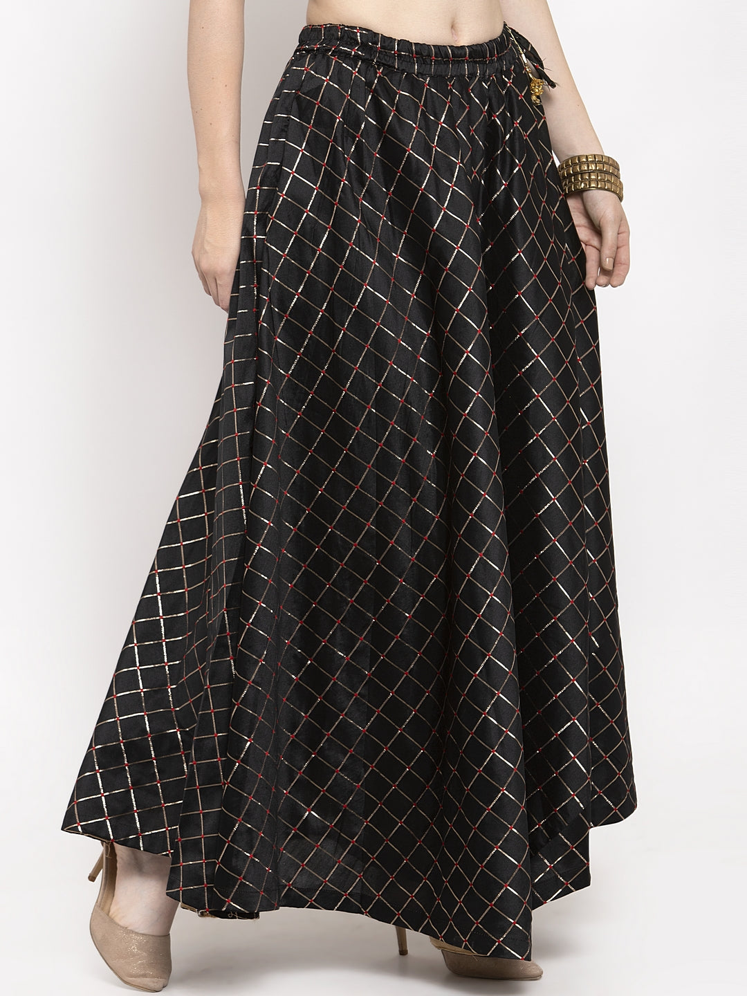 Women's Black Printed Maxi Skirt - Wahe-NOOR