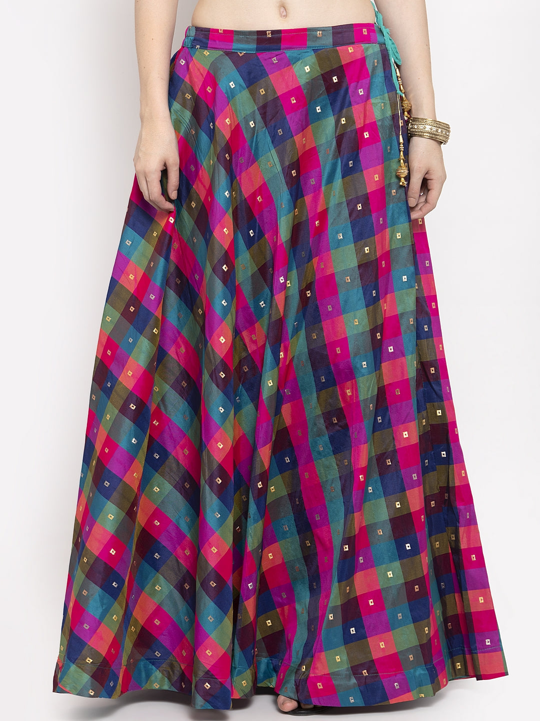 Women's Multicoloured Checked Skirt - Wahe-NOOR