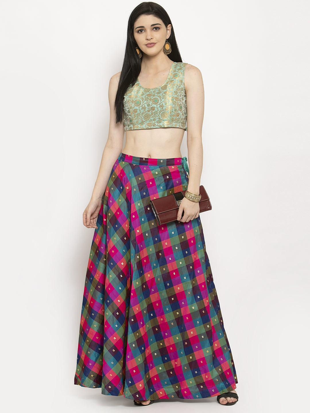 Women's Multicoloured Checked Skirt - Wahe-NOOR