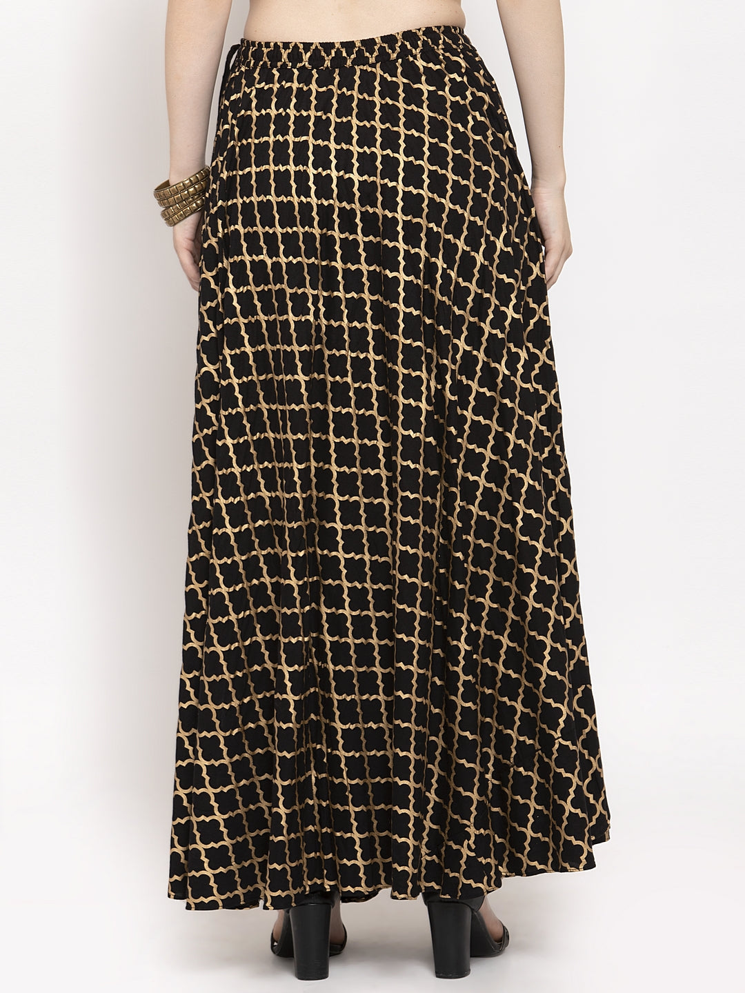 Women's Black Printed Rayon Skirt - Wahe-NOOR
