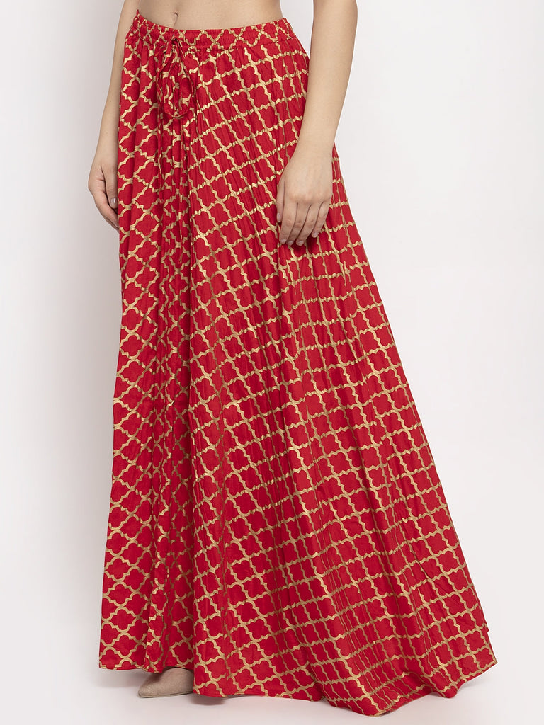 Women's Red Printed Rayon Skirt