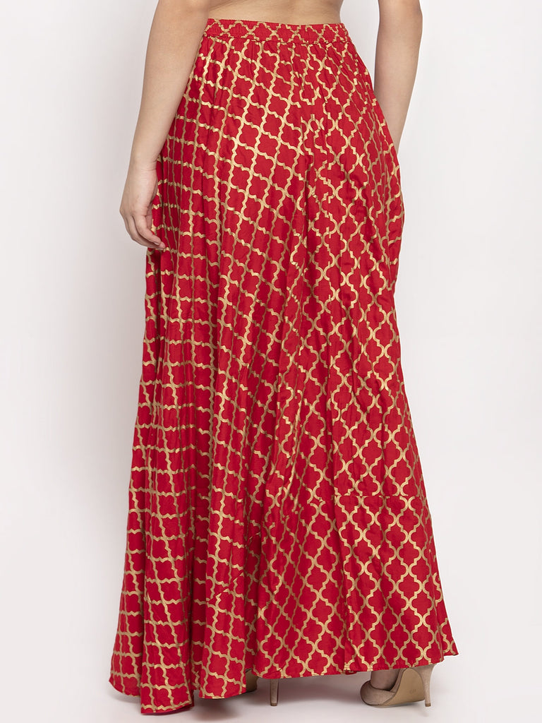 Women's Red Printed Rayon Skirt