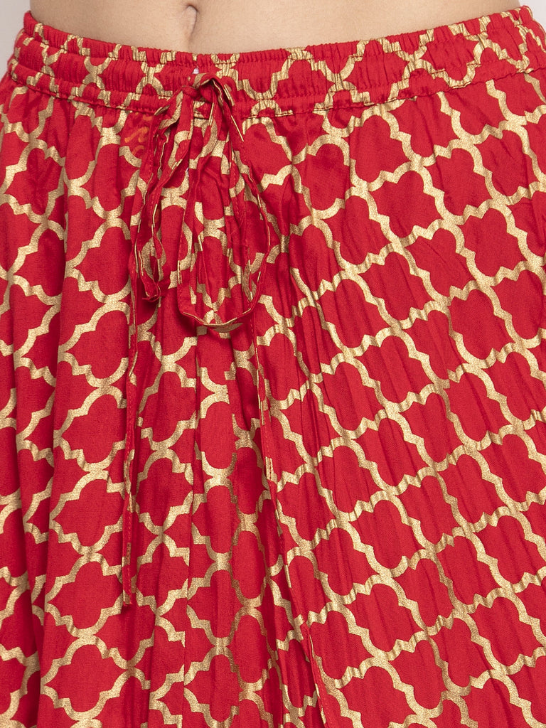 Women's Red Printed Rayon Skirt