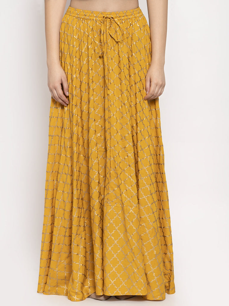 Women's Mustard Printed Rayon Skirt